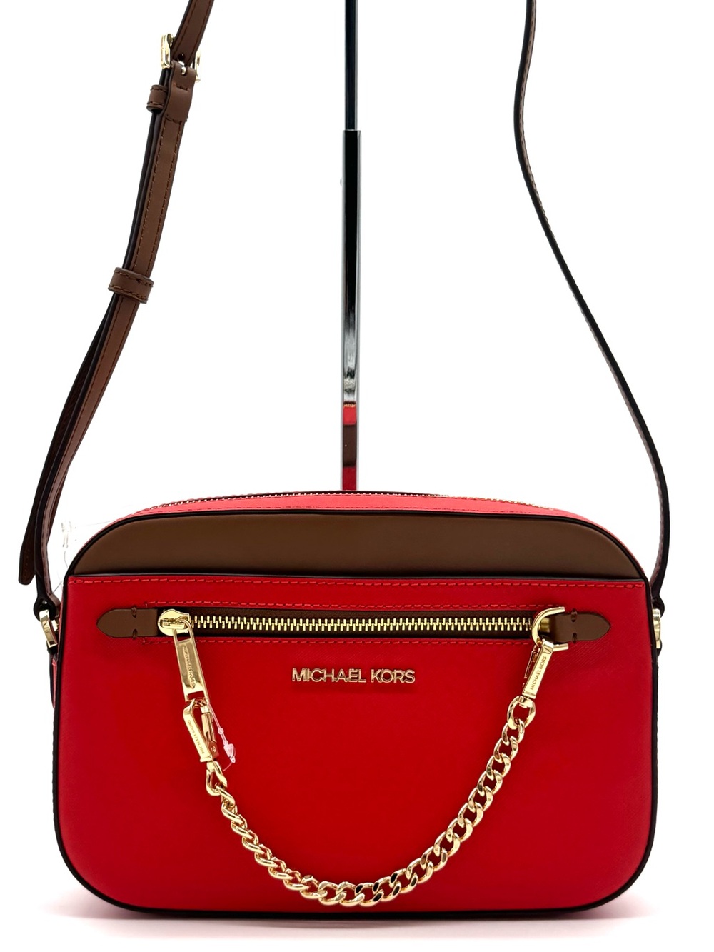 Michael Kors Large Jet Set Travel Logo Crossbody Bag Dark Sangria/Brown